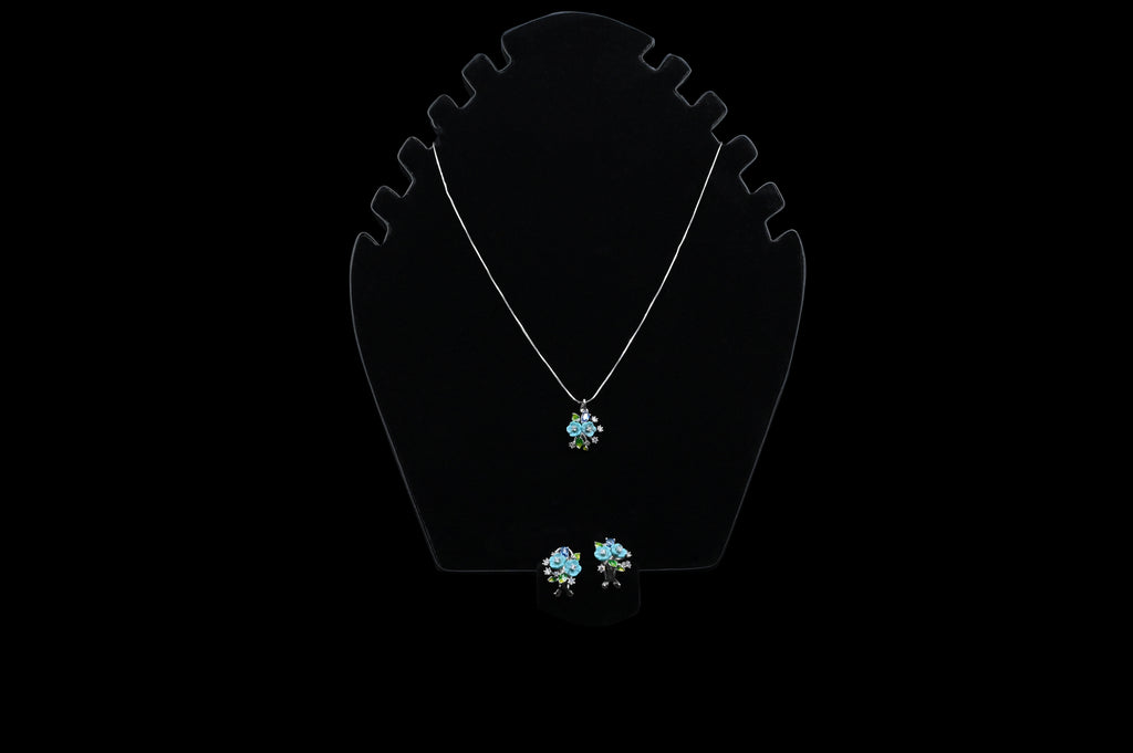 925 Sterling Silver flower Pendant Earring handcrafted Jewellery Set | Rhodium Plated, Swiss Zirconia | Gift for Women & Girls