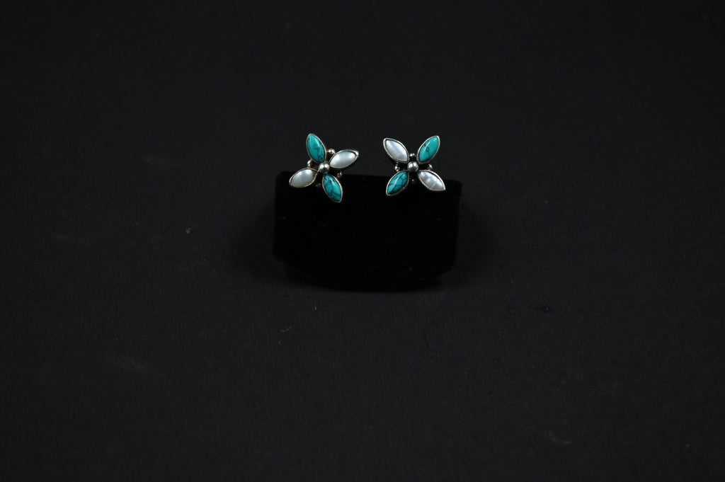 925 Silver flower Stud with Turquoise and fresh water pearl | Studs to Gift Women & Girls | With 925 Stamp & Certificate of Authenticity