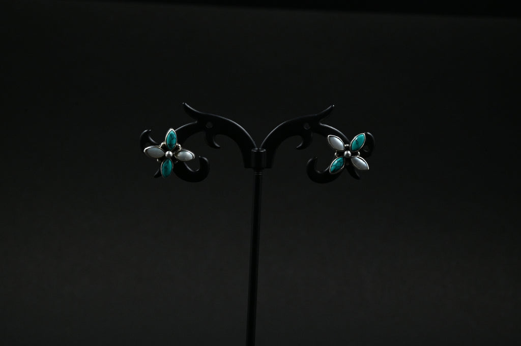 925 Silver flower Stud with Turquoise and fresh water pearl | Studs to Gift Women & Girls | With 925 Stamp & Certificate of Authenticity