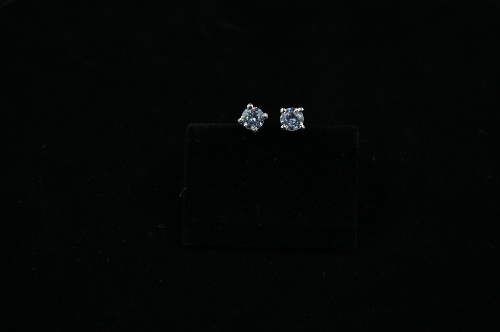 925 Silver Solitaire Stud Earrings | 92.5 Sterling Silver & Round Brilliant Cubic Zirconia Tops for Men / Women/Girls