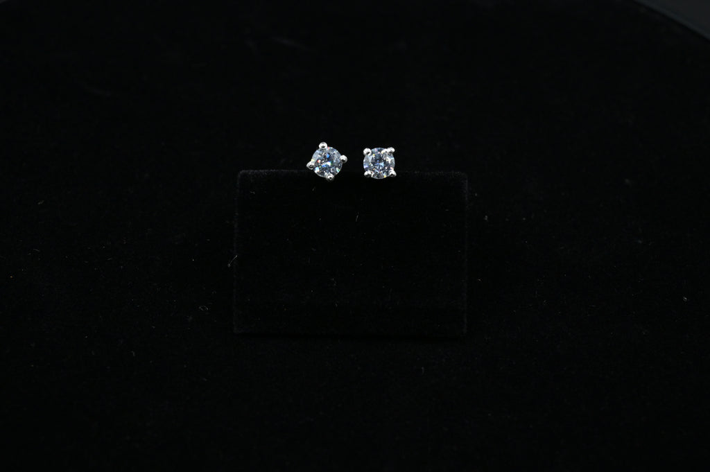 925 Silver Solitaire Stud Earrings | 92.5 Sterling Silver & Round Brilliant Cubic Zirconia Tops for Men / Women/Girls