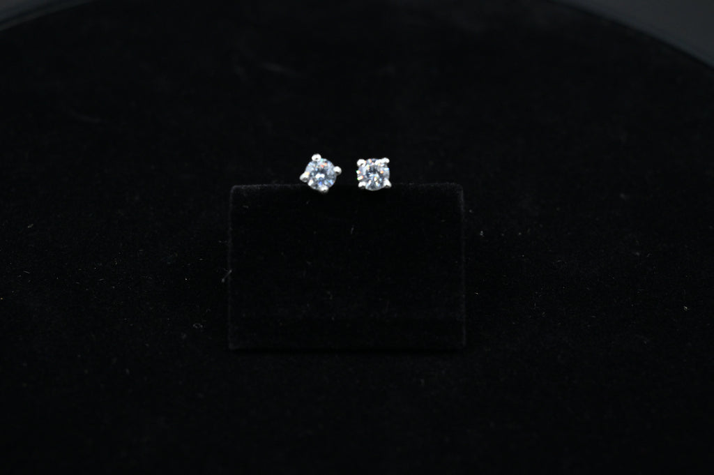 925 Silver Solitaire Stud Earrings | 92.5 Sterling Silver & Round Brilliant Cubic Zirconia Tops for Men / Women/Girls