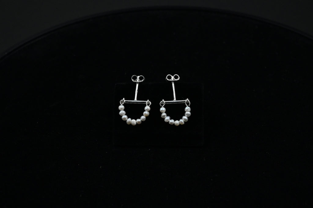 925 Silver Half Moon fresh water pure pearl Earrings for Women Fashion Wedding, Party and Everyday Wear