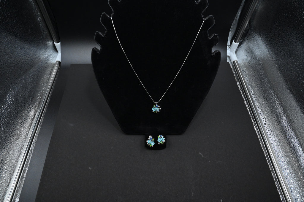 925 Sterling Silver flower Pendant Earring handcrafted Jewellery Set | Rhodium Plated, Swiss Zirconia | Gift for Women & Girls